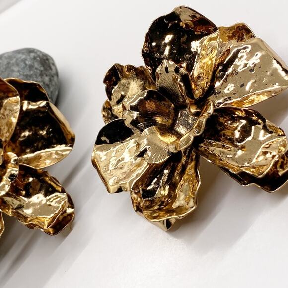 NEW Golden Flower Statement Earrings - Picture 12 of 13